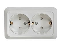 Розетка накладная с заземлением ASD Bolleto 2-м. шторки белый картинка